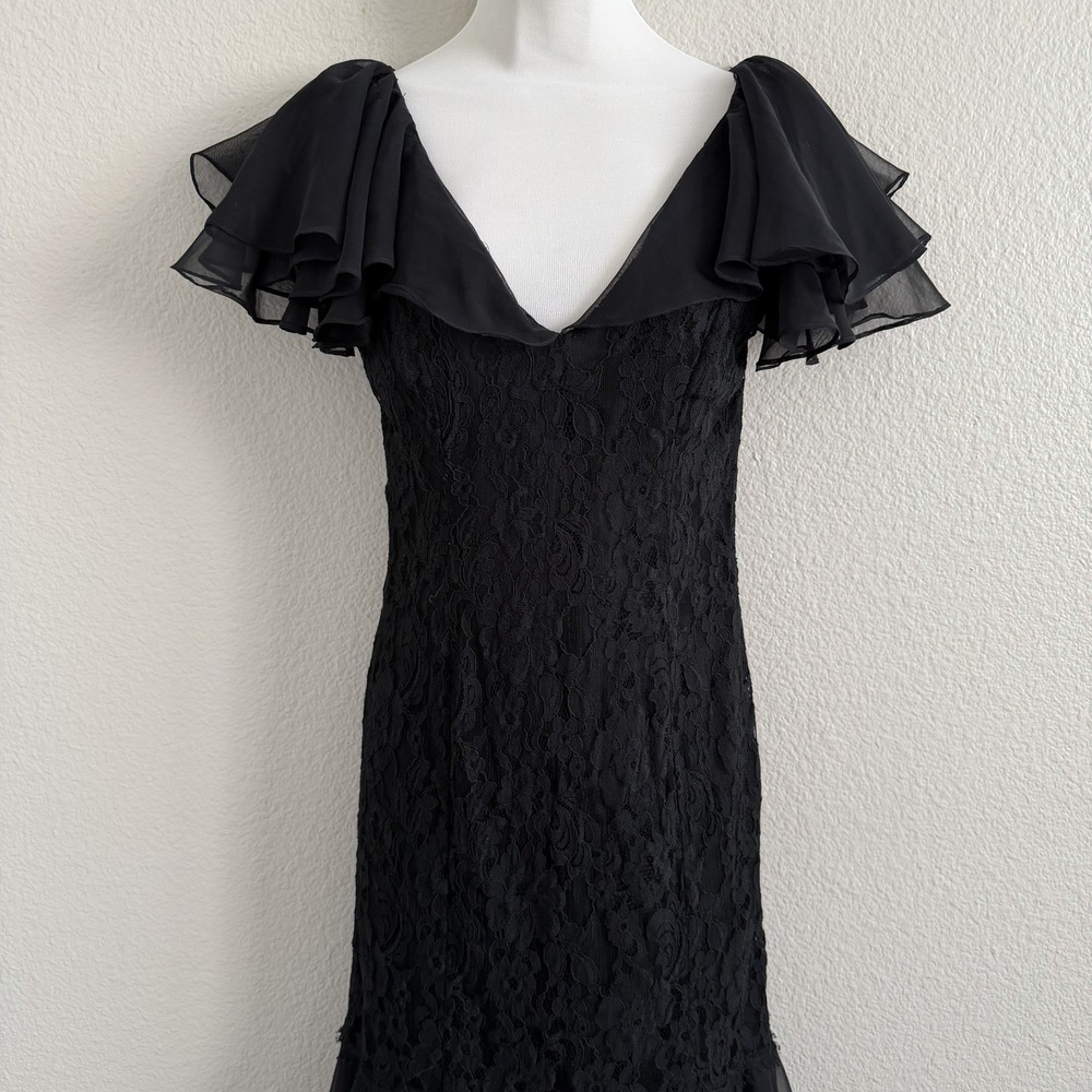 Vintage Casadei Dress 1980s Lace Bodycon Midi Flutter Sleeve Lined READ Cocktail - Picture 10 of 14